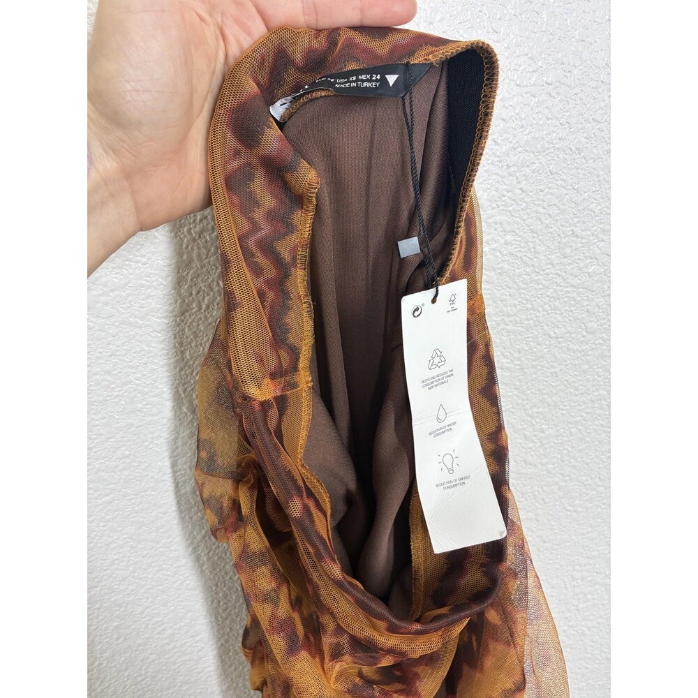 Zara Mesh Skirt XS Brown Ruched Strapless Body Party Boho - Picture 14 of 16